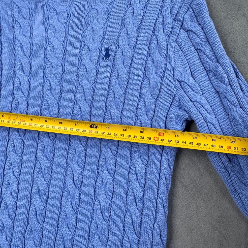 Polo Ralph Lauren Womens Cable Knit Crewneck Sweater Blue Embroidered Pony Large - Picture 5 of 8